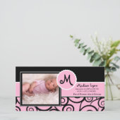 ピンク&ブラックスワールベビーガール誕生 案内状 (スタンド正面)