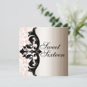 ピンク&ブラックダマエレガントスク誕生日招待状 招待状 (スタンド正面)