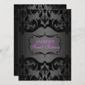 ピンク&ブラックダマスクスウィート16誕生日招待状 招待状 (正面/裏面)