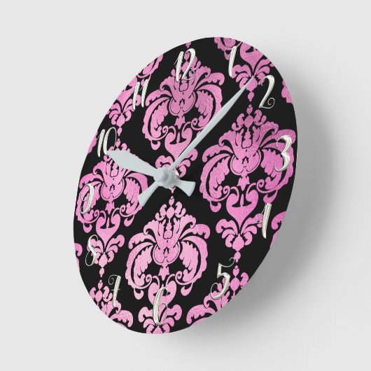 ピンク&ブラックダマモダンスパーソナライズされたク ラウンド壁時計 (傾斜)