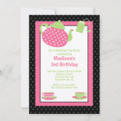 ピンク&ブラックティーパーティー誕生パーティーの招待 招待状 (正面)