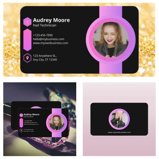 ピンク&ブラックネイリスト 名刺