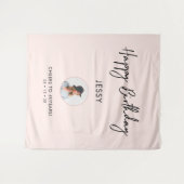 ピンク&ブラックハッピーバースデーフォトパーティー背景 タペストリー (正面(横))