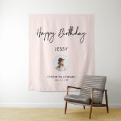 ピンク&ブラックハッピーバースデーフォトパーティー背景 タペストリー (インサイチュ)