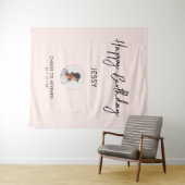 ピンク&ブラックハッピーバースデーフォトパーティー背景 タペストリー (インサイチュ(横))