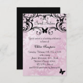 ピンク&ブラックバタフライ&フラワースウィート16招待状 招待状 (正面/裏面)