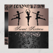 ピンク/ブラックバレリーナスウィート16誕生日招待状 招待状 (正面/裏面)