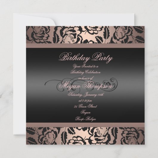 ピンク/ブラックバレリーナスウィート16誕生日招待状 招待状 (裏面)