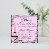ピンク/ブラックパリスウィート16誕生日招待状 招待状 (スタンド正面)