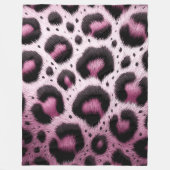 ピンク&ブラックヒョウの毛皮のアニマルプリントスポット フリースブランケット (正面)