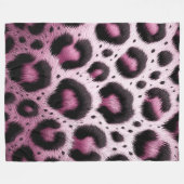 ピンク&ブラックヒョウの毛皮のアニマルプリントスポット フリースブランケット (正面(横))