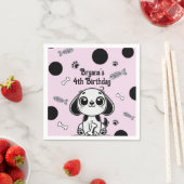 ピンク&ブラックフィッシュボーンズ子犬の誕生日パーティー スタンダードカクテルナプキン (インサイチュ)