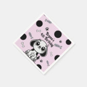 ピンク&ブラックフィッシュボーンズ子犬の誕生日パーティー スタンダードカクテルナプキン (角)