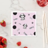 ピンク&ブラックフィッシュボーンズ子犬の誕生日パーティー スタンダードカクテルナプキン (インサイチュ)