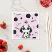 ピンク&ブラックフィッシュボーンズ子犬の誕生日パーティー スタンダードカクテルナプキン (インサイチュ)