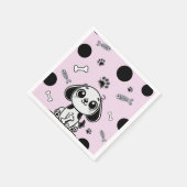 ピンク&ブラックフィッシュボーンズ子犬の誕生日パーティー スタンダードカクテルナプキン (角)