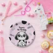 ピンク&ブラックフィッシュボーンズ子犬の誕生日パーティー ペーパープレート (パーティー)