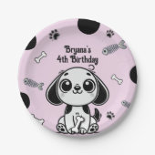 ピンク&ブラックフィッシュボーンズ子犬の誕生日パーティー ペーパープレート (正面)