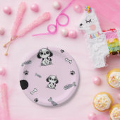 ピンク&ブラックフィッシュボーンズ子犬の誕生日パーティー ペーパープレート (パーティー)