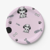 ピンク&ブラックフィッシュボーンズ子犬の誕生日パーティー ペーパープレート (正面)