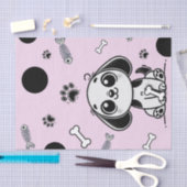 ピンク&ブラックフィッシュボーンズ子犬の誕生日パーティー 薄葉紙 (クラフト)