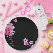 ピンク&ブラックフローラさくらんぼブロッサム ペーパープレート (パーティー)
