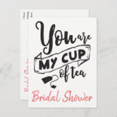 ピンク&ブラックブライダルシャワーカップのお茶パーティー インビテーションポストカード (正面/裏面)