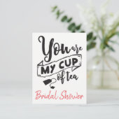 ピンク&ブラックブライダルシャワーカップのお茶パーティー インビテーションポストカード (スタンド正面)