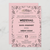 ピンク&ブラックムスリム結婚式招待状 招待状 (正面/裏面)