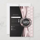 ピンク&ブラックラグジュアリーエレガントウェディングRSVP 招待状 (正面)