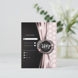 ピンク&ブラックラグジュアリーエレガントウェディングRSVP 招待状