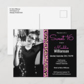 ピンク&ブラックレオパード写真甘い16招待状 ポストカード (正面/裏面)