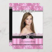 ピンク&ブラックレースフォトキンセアニェラ招待状 招待状 (正面/裏面)