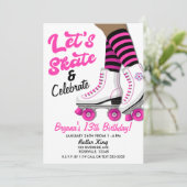 ピンク&ブラックローラースケートスケートで滑る誕生日パーティー 招待状 (スタンド正面)