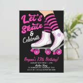 ピンク&ブラックローラースケートスケートで滑る誕生日パーティー 招待状 (スタンド正面)