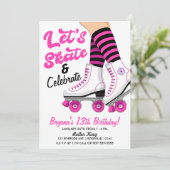 ピンク&ブラックローラースケートスケートで滑る誕生日パーティー 招待状 (スタンド正面)