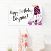 ピンク&ブラックローラースケートスケートで滑る誕生日パーティー 横断幕 (インサイチュ)