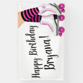 ピンク&ブラックローラースケートスケートで滑る誕生日パーティー 横断幕 (縦)