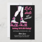 ピンク&ブラックローラーブレードスケートで滑る誕生日 招待状 (正面)