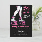 ピンク&ブラックローラーブレードスケートで滑る誕生日 招待状 (スタンド正面)