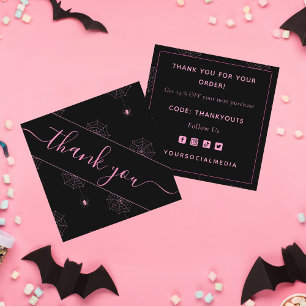 ピンク&ブラック不気味スパイダーウェブハロウィーン スクエア名刺