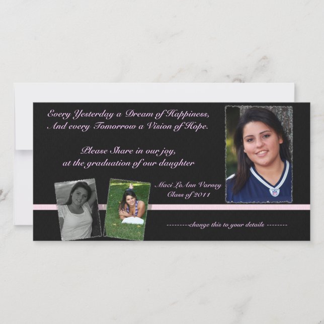 ピンク&ブラック卒業招待状for Maci (正面)