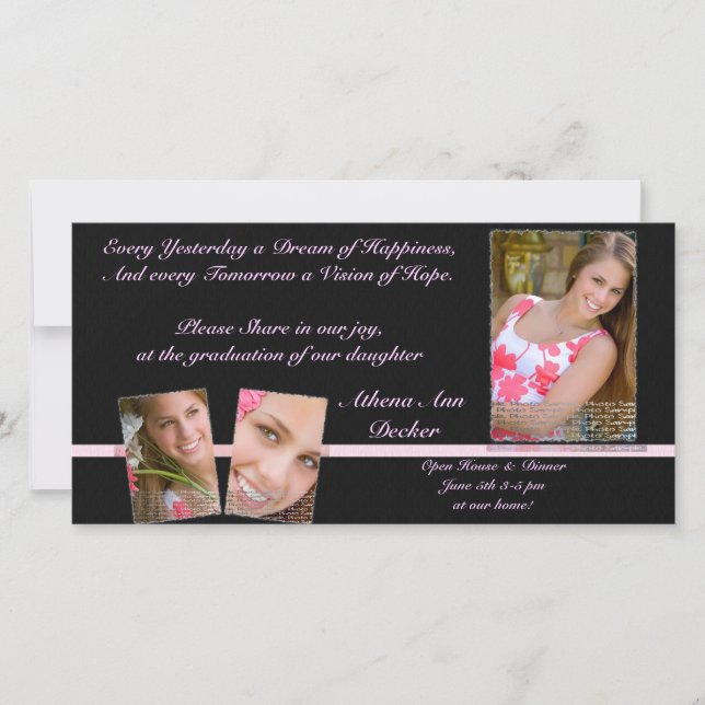 ピンク&ブラック卒業記念招待状 (正面)