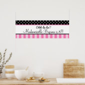 ピンク&ブラック水玉模様パリバースデーパーティーバナー ポスター (キッチン)