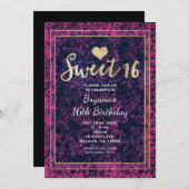 ピンク&ブラック金ゴールドスウィート16モダンパーティの招待状 招待状 (正面/裏面)