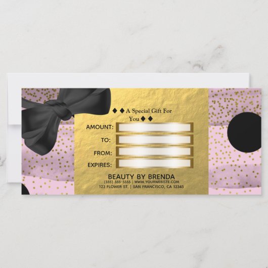 ピンク&ブラック金ゴールド水玉模様シックなギフト証明書 (裏面)