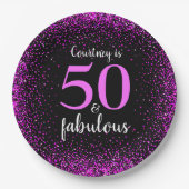 ピンク&ブラック50パーソナライズされたと素晴らしい紙 ペーパープレート (正面)