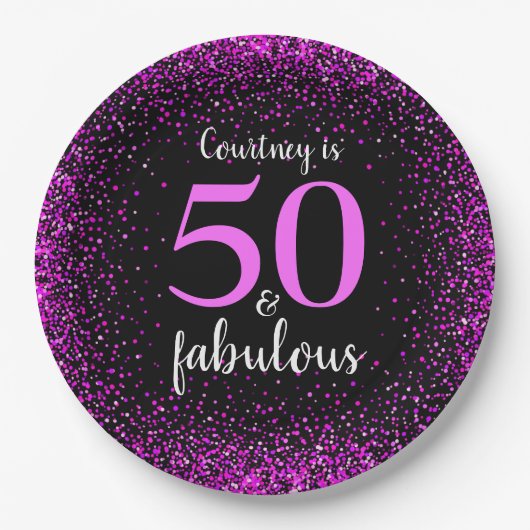 ピンク&ブラック50パーソナライズされたと素晴らしい紙 ペーパープレート (正面)