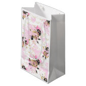 ピンク、ブラック、および金ゴールドフローラ抱き枕 スモールペーパーバッグ (正面アングル)