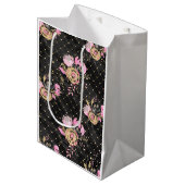 ピンク、ブラック、および金ゴールドフローラ抱き枕 ミディアムペーパーバッグ (正面アングル)